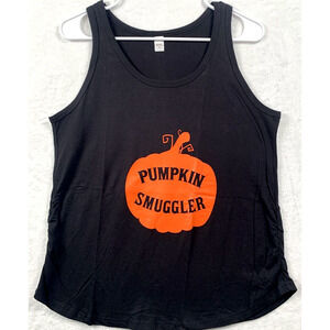 Maternity Pumpkin Smuggler Tank Top T Shirt Black Rouche Halloween Size M